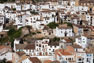 High angle view of buildings in town