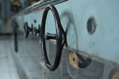 Close-up of steering wheel on vehicle