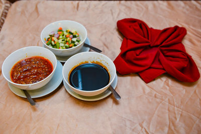 High angle view of food on table