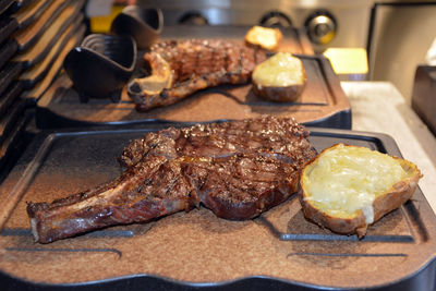 High angle view of breakfast served on table