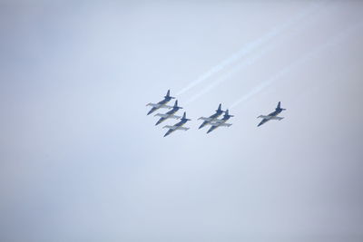 Low angle view of airplane flying against clear sky