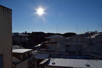 Panoramic view of harbor against sky in city