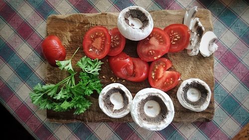 High angle view of food in plate on table