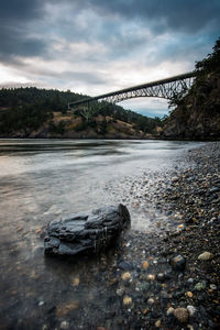 Scenic view of bridge over river against sky