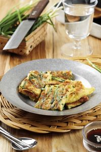 Pajeon, korean green onion chives pancake or buchimgae