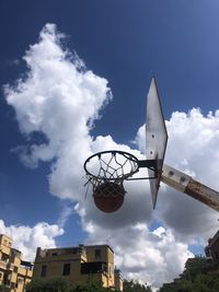 Low angle view of basketball hoop against sky