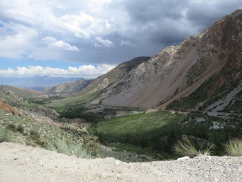 Scenic view of landscape and mountains against sky