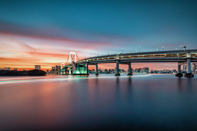 Bridge over river against sky in city