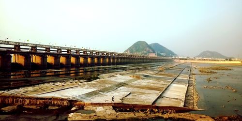 Panoramic view of railroad tracks against clear sky