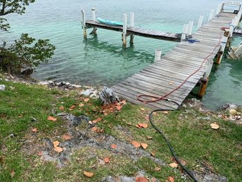 High angle view of pier over lake