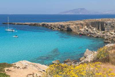 Scenic view of sea and bay against sky