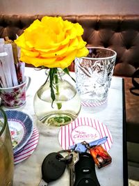 High angle view of flowers on table