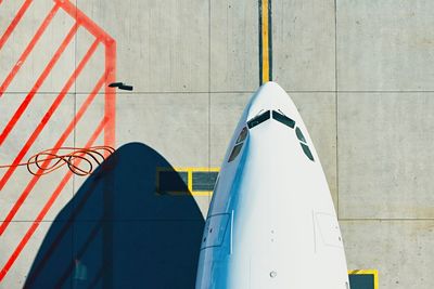 Above shot of airplane on runway