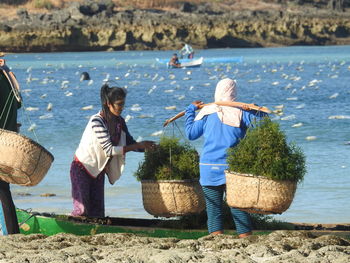 There were two women who were taking seaweed