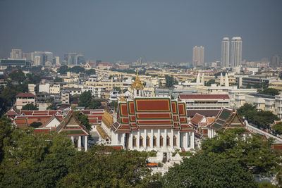 High angle view of buildings in city