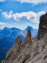 Mountain landscape with spires of dolomitic rocks