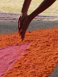 Low section of person legs by water on land