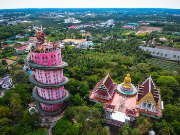 High angle view of buildings in city