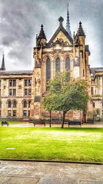 Lawn with buildings in background