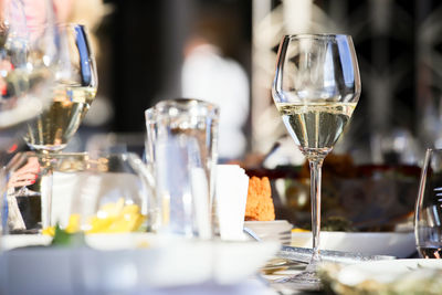 Close-up of wine in glass on table