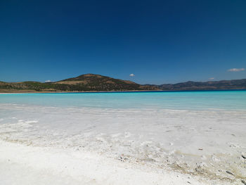 Scenic view of sea against clear blue sky