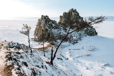 Scenic view of snow covered mountain against sky