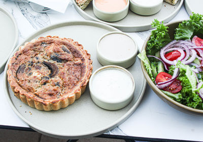 High angle view of food in plate on table