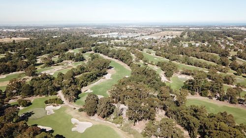 High angle view of cityscape against sky