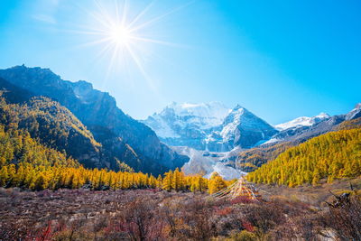 Scenic view of snowcapped mountains against sky