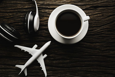 High angle view of coffee cup on table