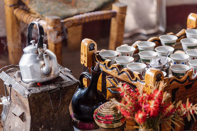 Close-up of containers on table