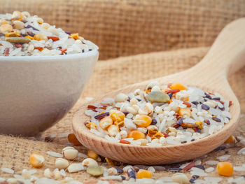 Close-up of food in bowl and spoon