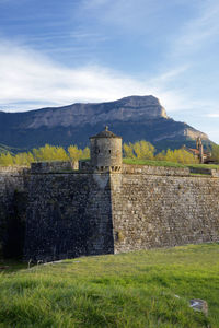 Exterior view of ciudadela castle in jaca city, pyrenees, huesca province, aragon in spain.