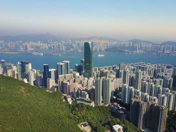 High angle view of city at waterfront