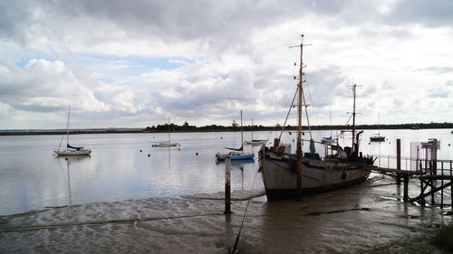 Boats moored in harbor