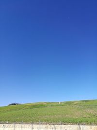Agricultural field against clear blue sky