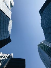 Low angle view of buildings against clear sky