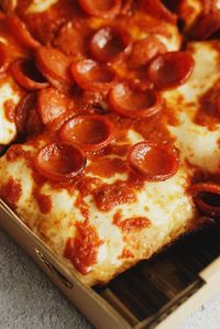 High angle view of pizza on table