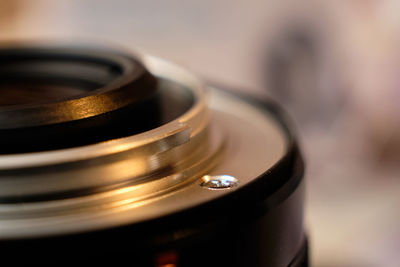 Close-up of camera on table