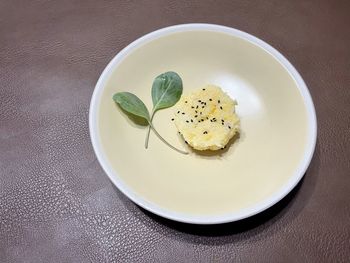 High angle view of breakfast on table