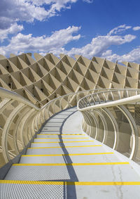 High angle view of empty staircase against sky