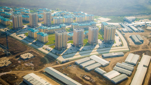 High angle view of buildings in city