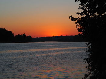 Scenic view of sea against orange sky