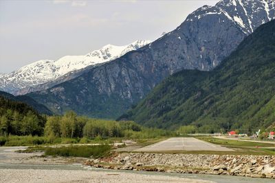 Scenic view of snowcapped mountains against sky