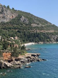 Scenic view of sea against clear sky