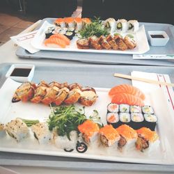 High angle view of sushi in plate