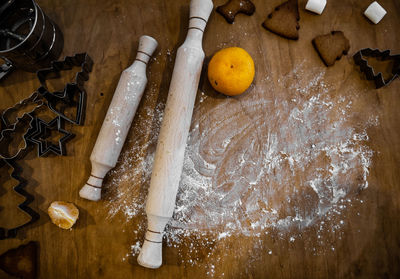 High angle view of food on table