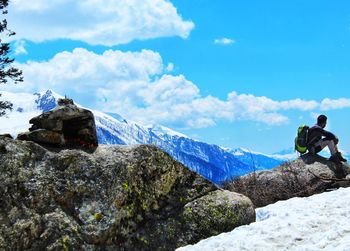 Scenic view of snowcapped mountains against sky