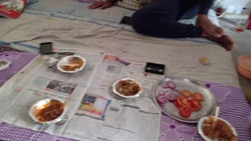 High angle view of people eating food