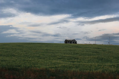 Scenic view of field against cloudy sky